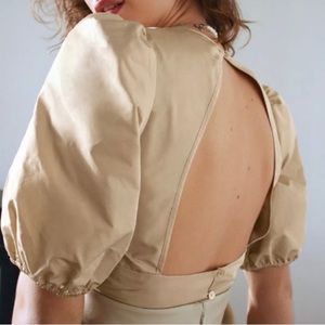 Aritzia Duomo blush pink satin 3/4 balloon sleeve back cut out casual top blouse